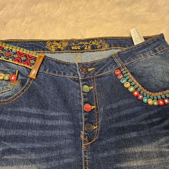 Desigual Blue Straight-Leg Jeans with Colorful Embroidered Patches - Picture 13 of 13